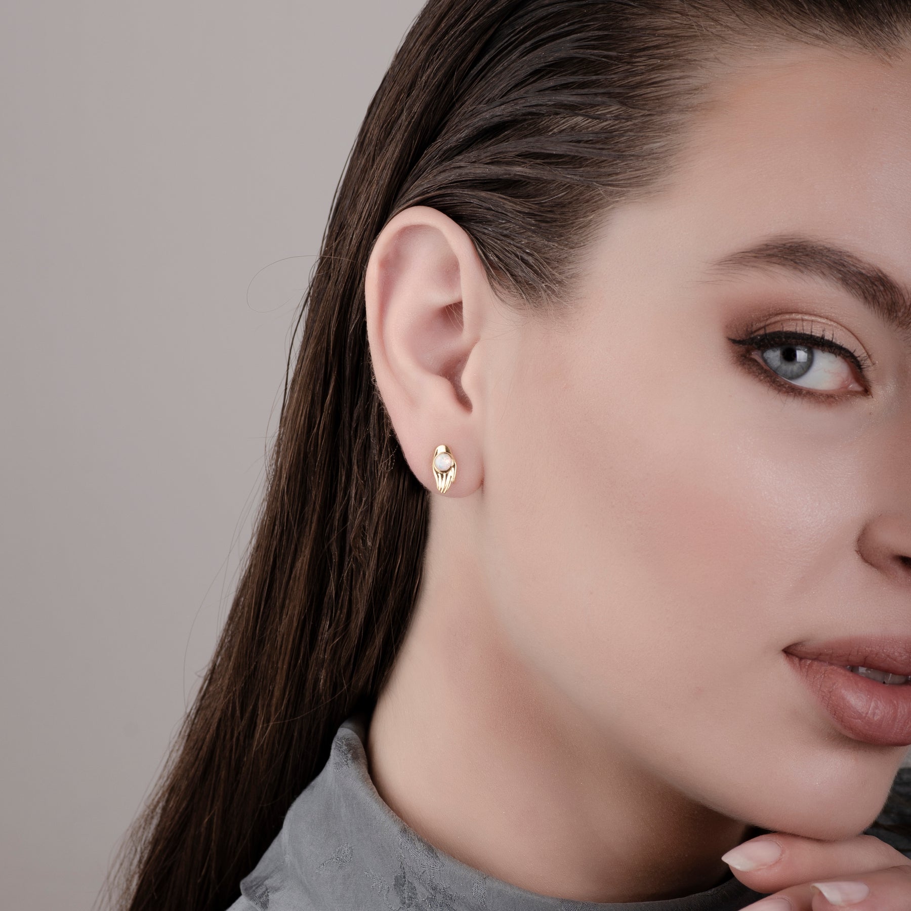 Hamsa Opal 24K Gold Earrings - Gold Vermeil Earrings - Pretland | Spiritual Crystals & Jewelry
