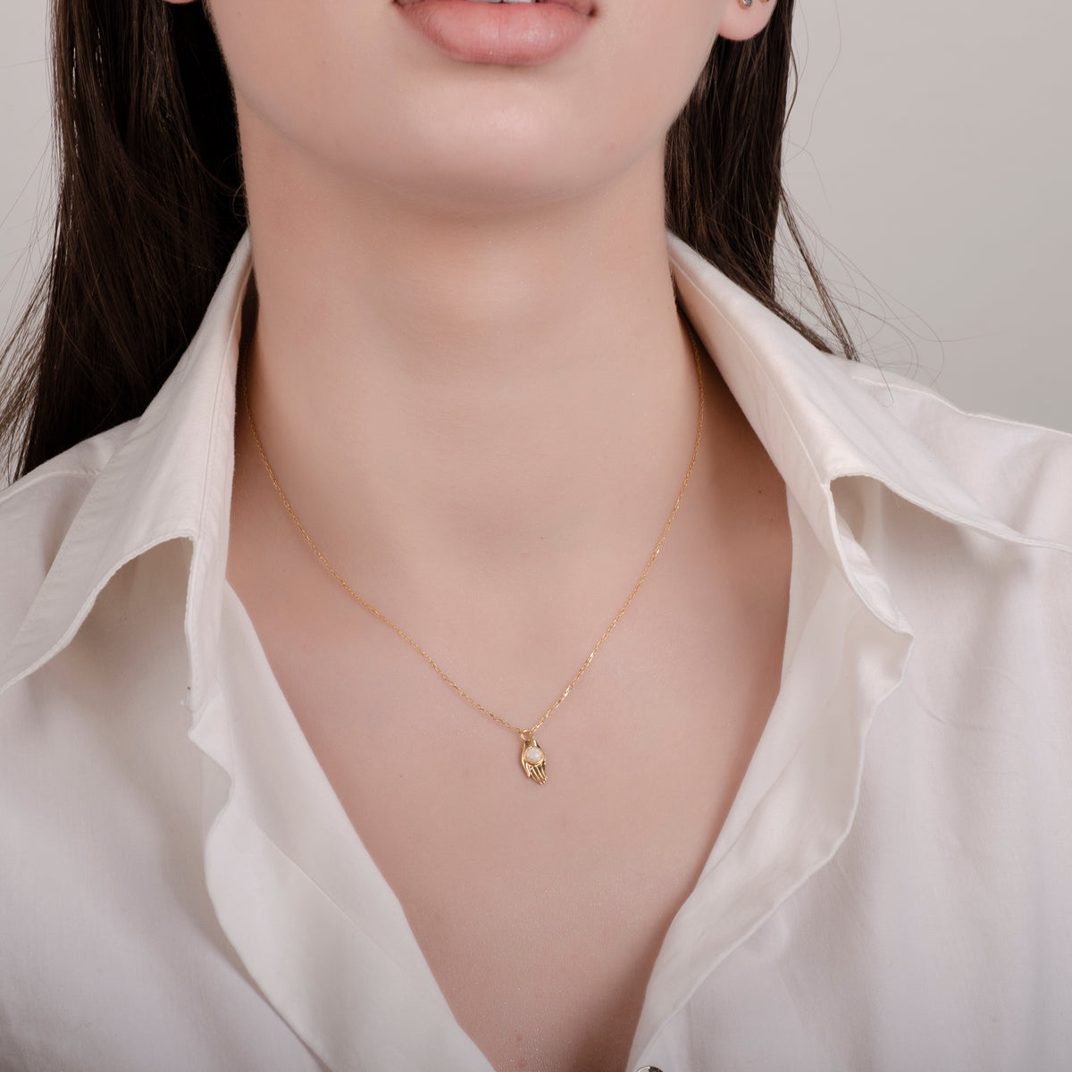 Hamsa Opal 24K Gold Necklace - Gold Vermeil Necklace - Pretland | Spiritual Crystals & Jewelry