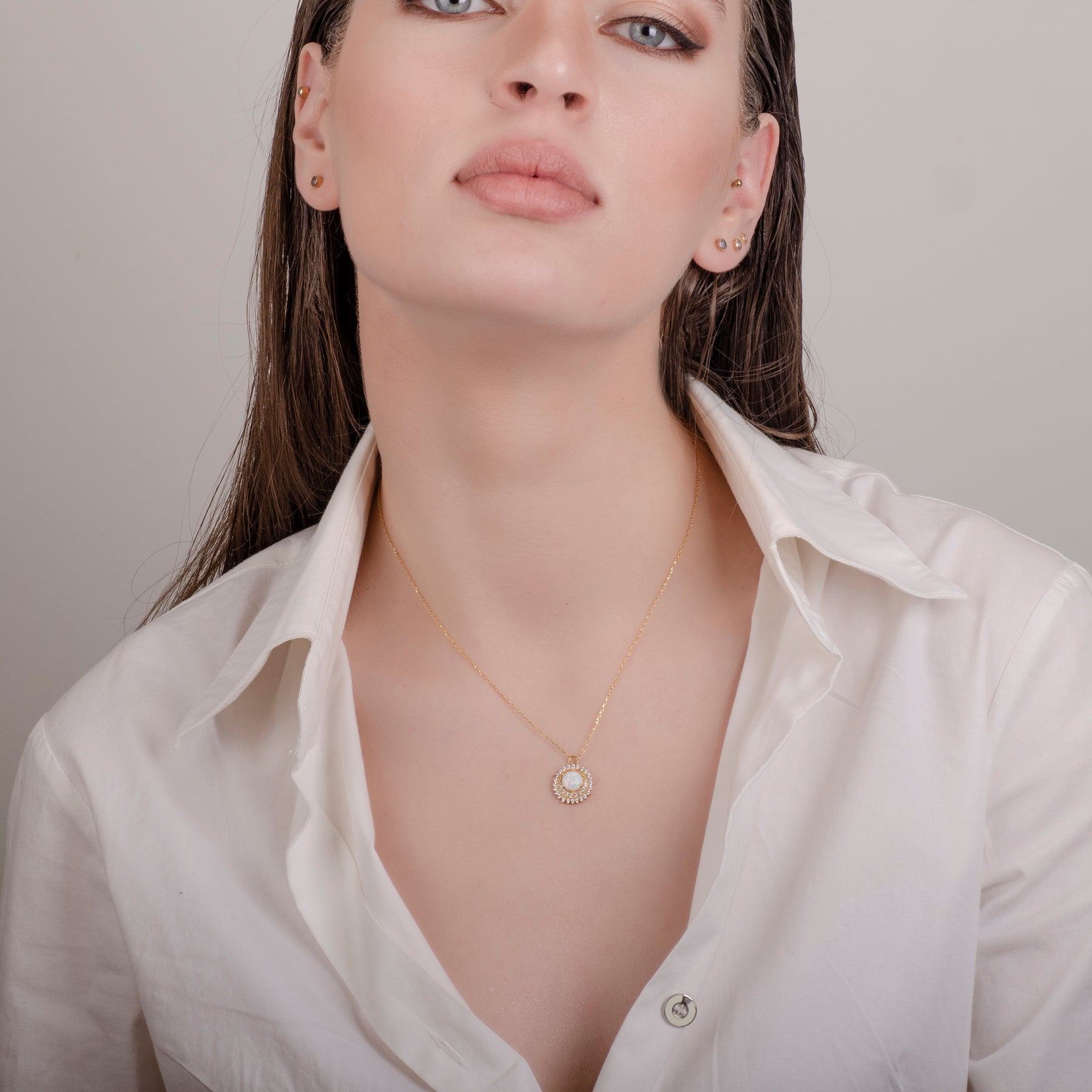 Sun White Opal 24K Gold Necklace - Gold Vermeil Necklace - Pretland | Spiritual Crystals & Jewelry