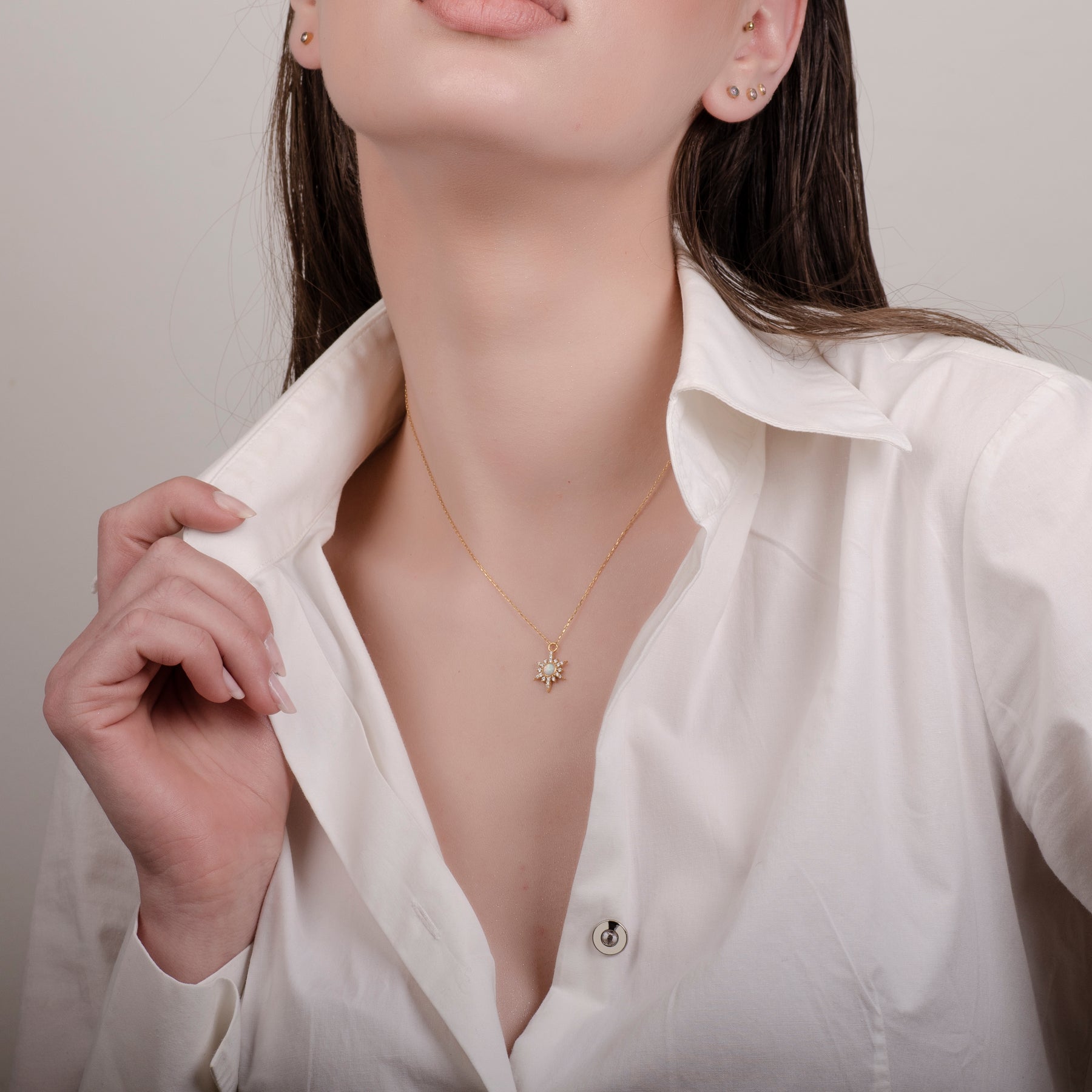 Sunstar White Opal 24K Gold Necklace - Gold Vermeil Necklace - Pretland | Spiritual Crystals & Jewelry