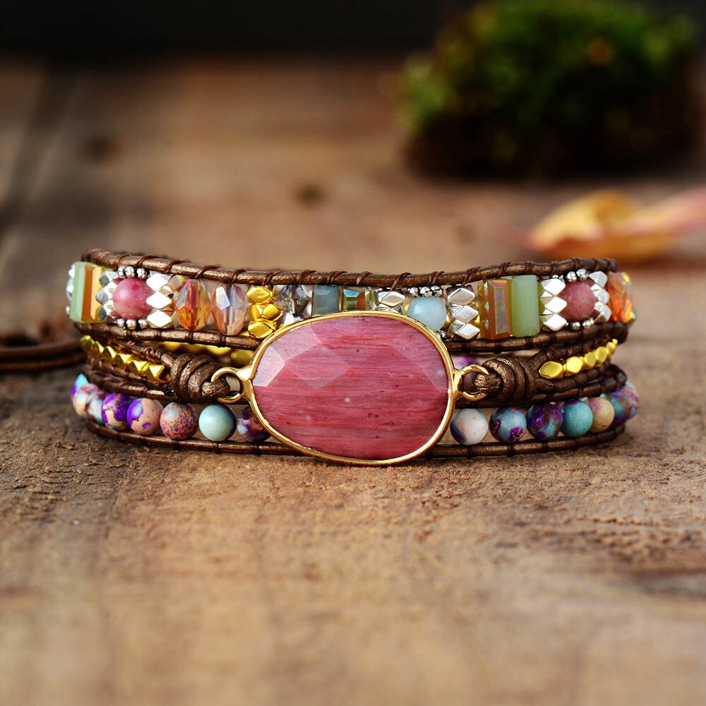 Spirit Mystic Aura Rhodonite Bracelet - Wrap Bracelets - Pretland | Spiritual Crystals & Jewelry