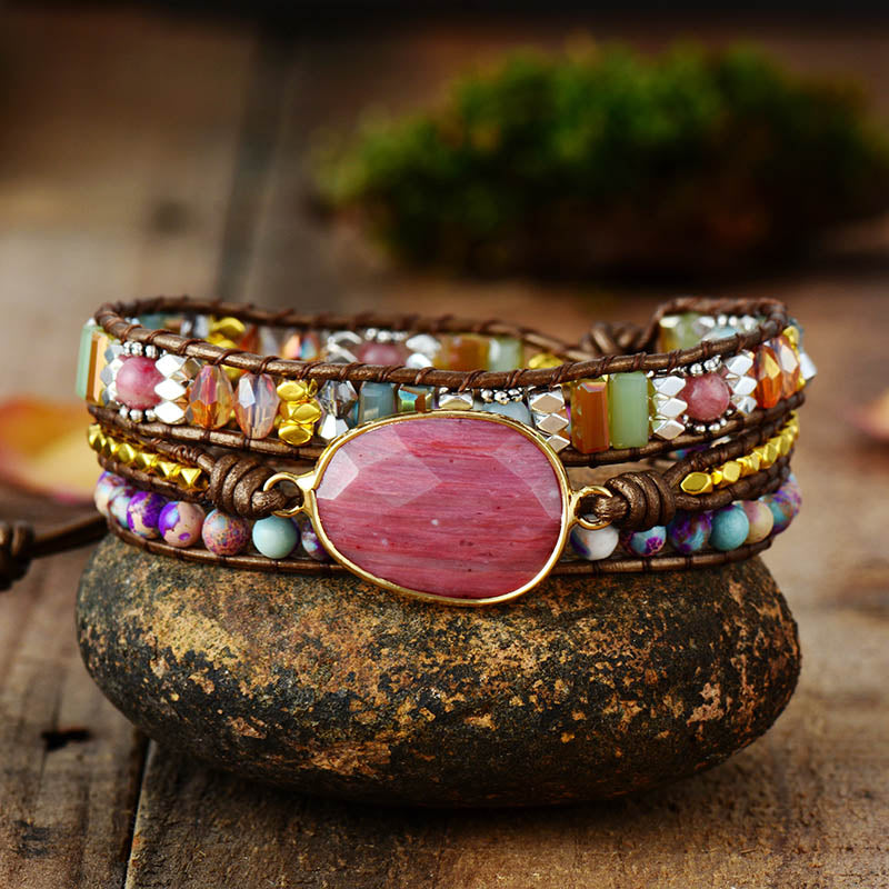 Spirit Mystic Aura Rhodonite Bracelet - Wrap Bracelets - Pretland | Spiritual Crystals & Jewelry