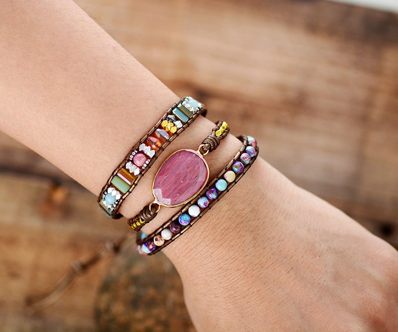 Spirit Mystic Aura Rhodonite Bracelet - Wrap Bracelets - Pretland | Spiritual Crystals & Jewelry