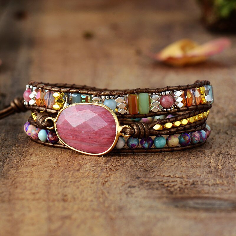 Spirit Mystic Aura Rhodonite Bracelet - Wrap Bracelets - Pretland | Spiritual Crystals & Jewelry