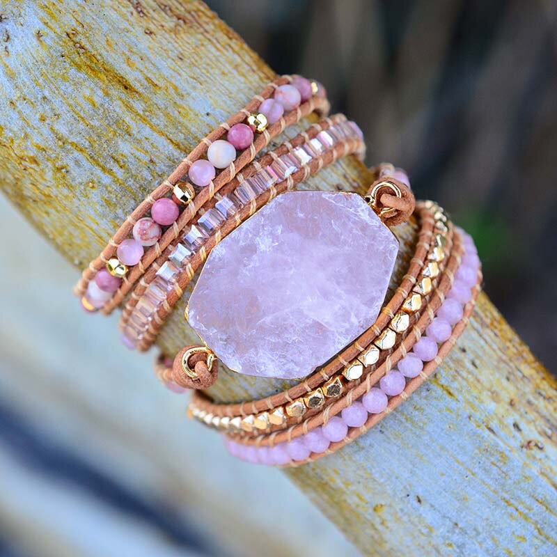 Spirit Pink Rose Quartz Bracelet - Wrap Bracelets - Pretland | Spiritual Crystals & Jewelry