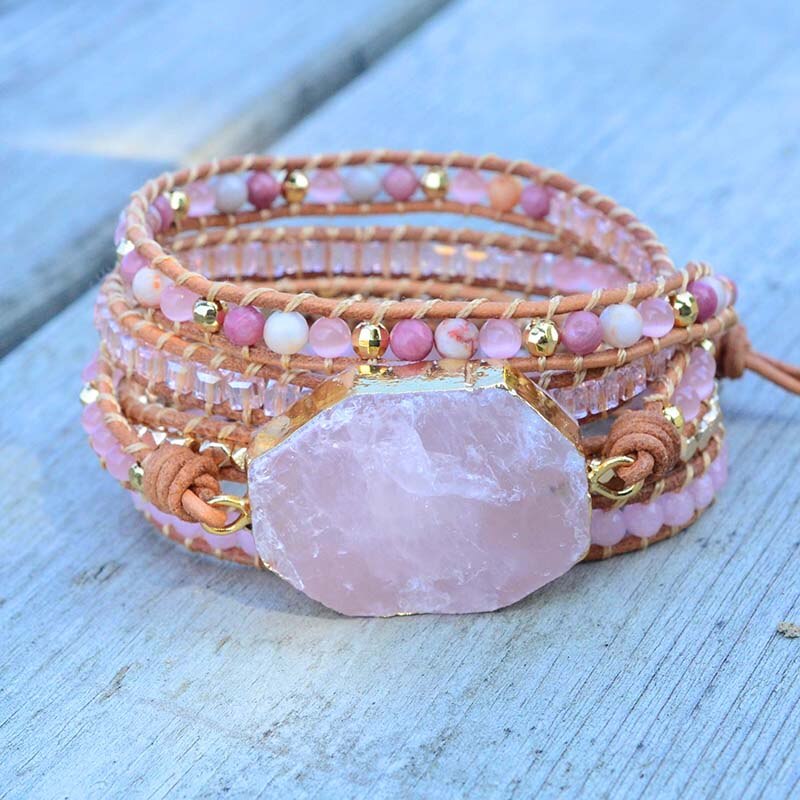 Spirit Pink Rose Quartz Bracelet - Wrap Bracelets - Pretland | Spiritual Crystals & Jewelry