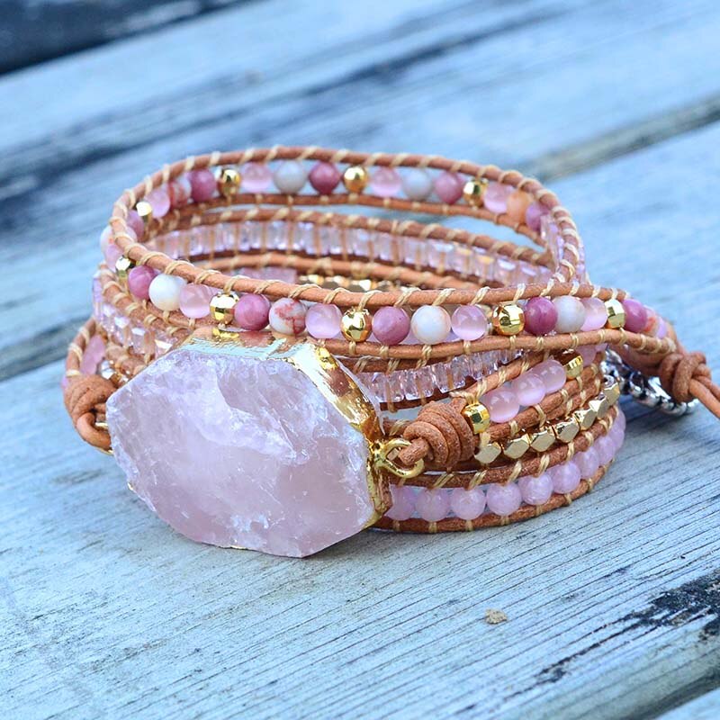 Spirit Pink Rose Quartz Bracelet - Wrap Bracelets - Pretland | Spiritual Crystals & Jewelry