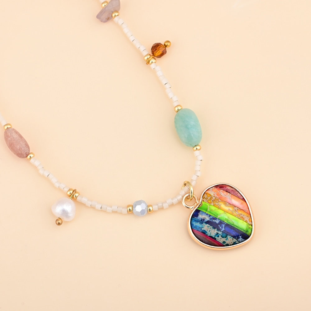 7 Chakra Heart Unisex Natural Stone Necklace - Necklaces - Pretland | Spiritual Crystals & Jewelry