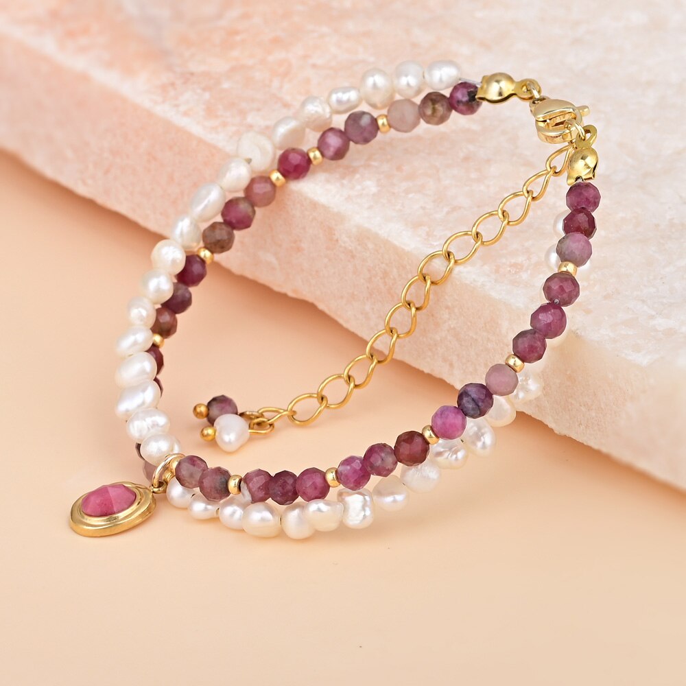 Elegant Rhodochrosite Pearl Bracelet - Bracelets - Pretland | Spiritual Crystals & Jewelry