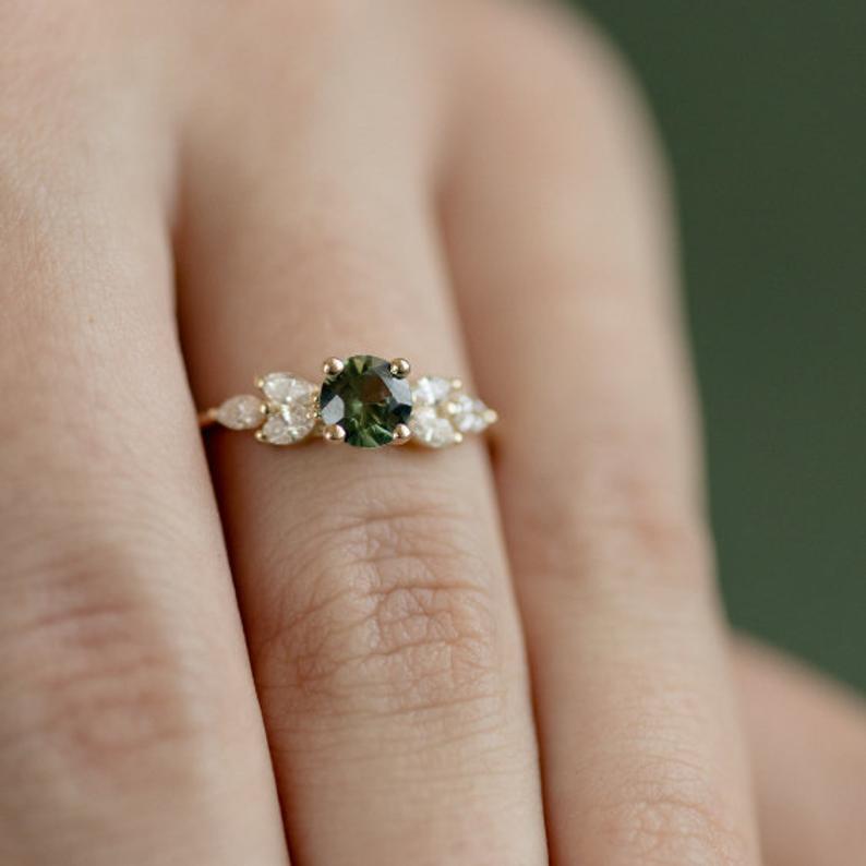 Enchanting White Green Zircon Ring - Rings - Pretland | Spiritual Crystals & Jewelry