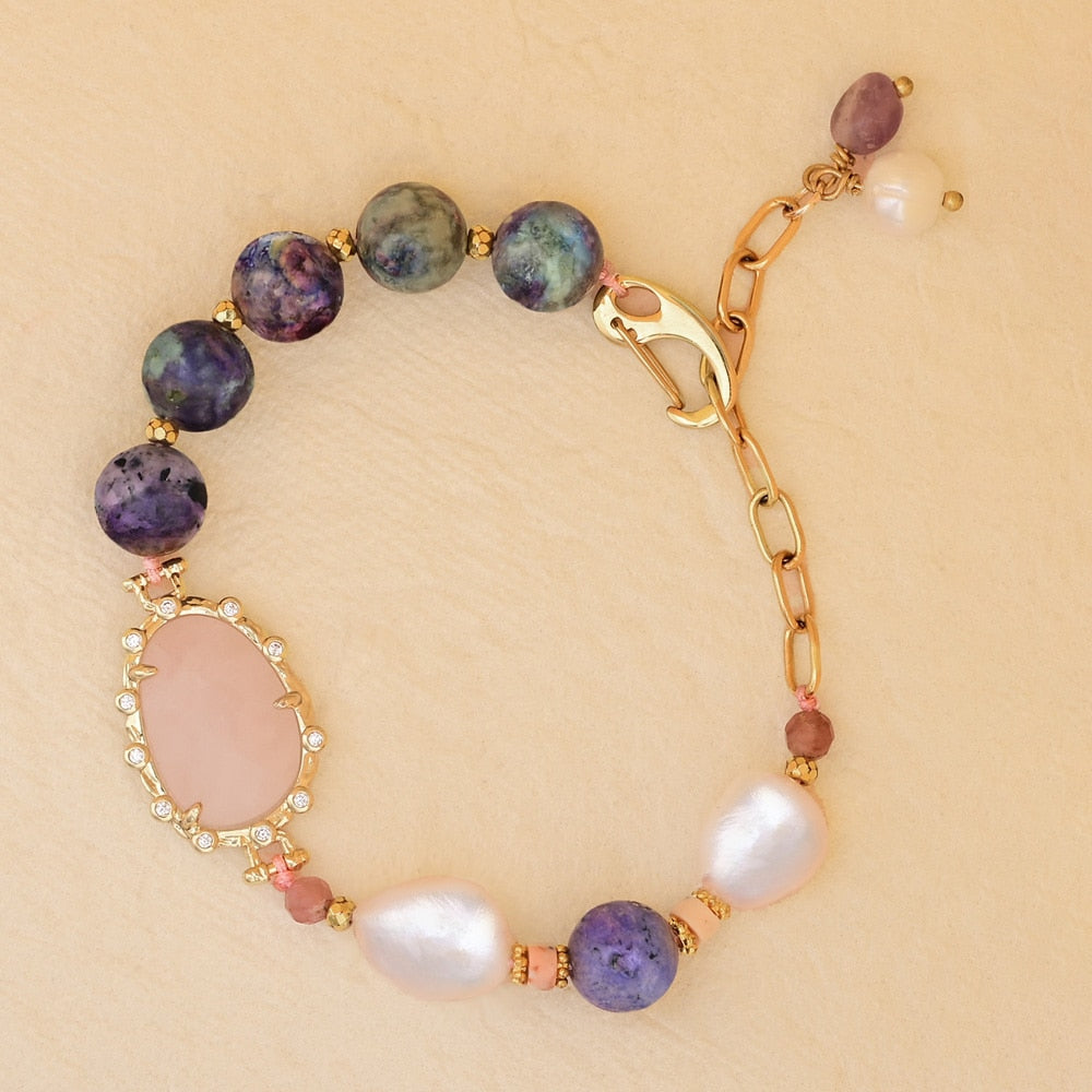 Rose Quartz & Purple Jasper Stone Bracelet - Bracelets - Pretland | Spiritual Crystals & Jewelry
