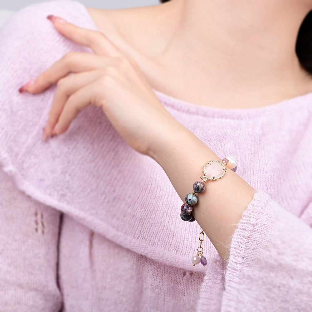Rose Quartz & Purple Jasper Stone Bracelet - Bracelets - Pretland | Spiritual Crystals & Jewelry