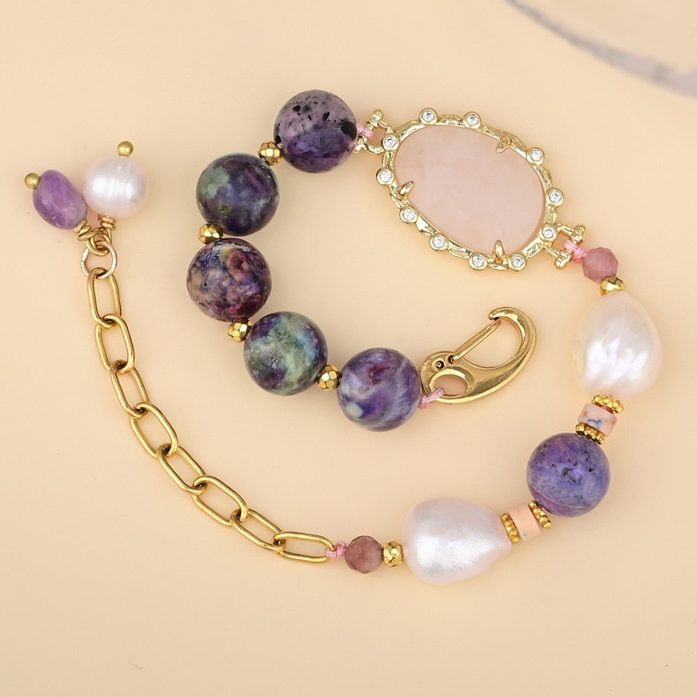 Rose Quartz & Purple Jasper Stone Bracelet - Bracelets - Pretland | Spiritual Crystals & Jewelry