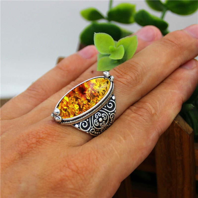 Spiritual Eye Shape Amber Ring - Rings - Pretland | Spiritual Crystals & Jewelry
