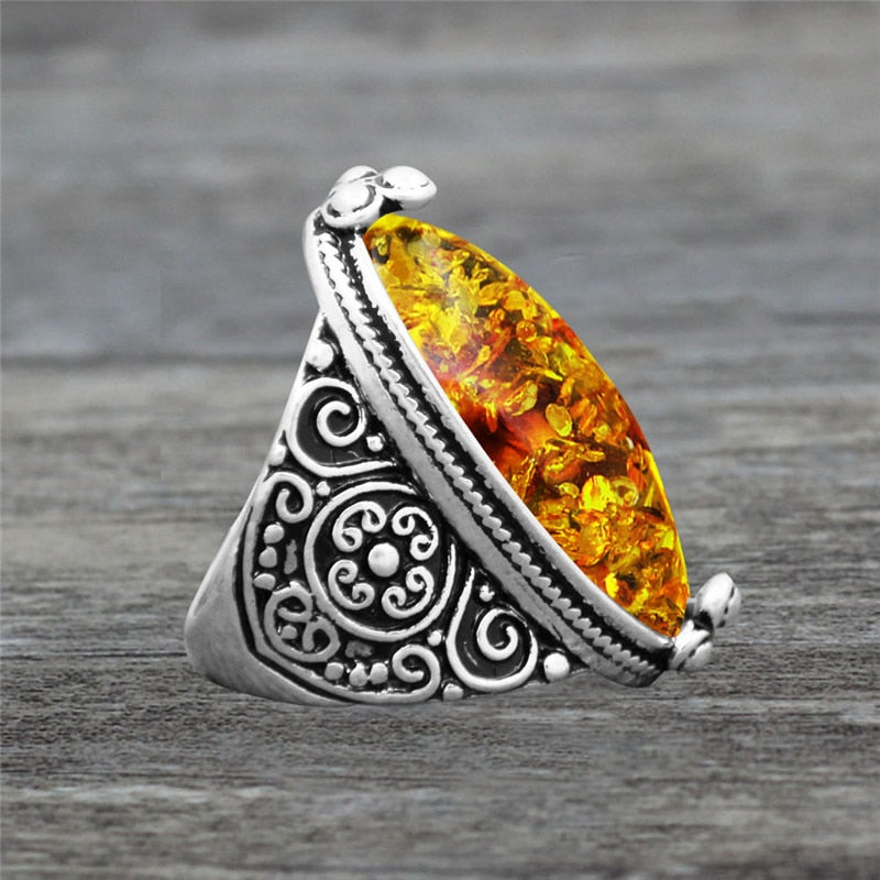 Spiritual Eye Shape Amber Ring - Rings - Pretland | Spiritual Crystals & Jewelry