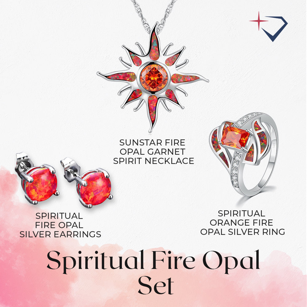 Spiritual Fire Opal Sterling Silver Set - Bundles - Pretland | Spiritual Crystals & Jewelry