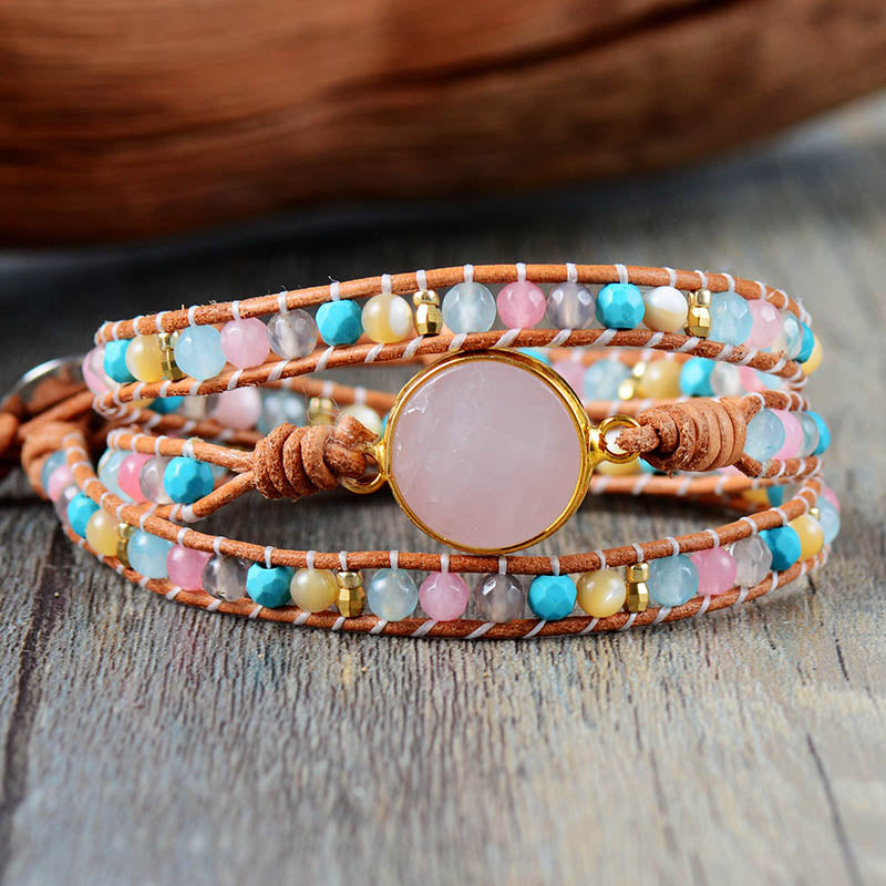 Tropical Energy Rose Quartz Wrap Bracelet - Wrap Bracelets - Pretland | Spiritual Crystals & Jewelry