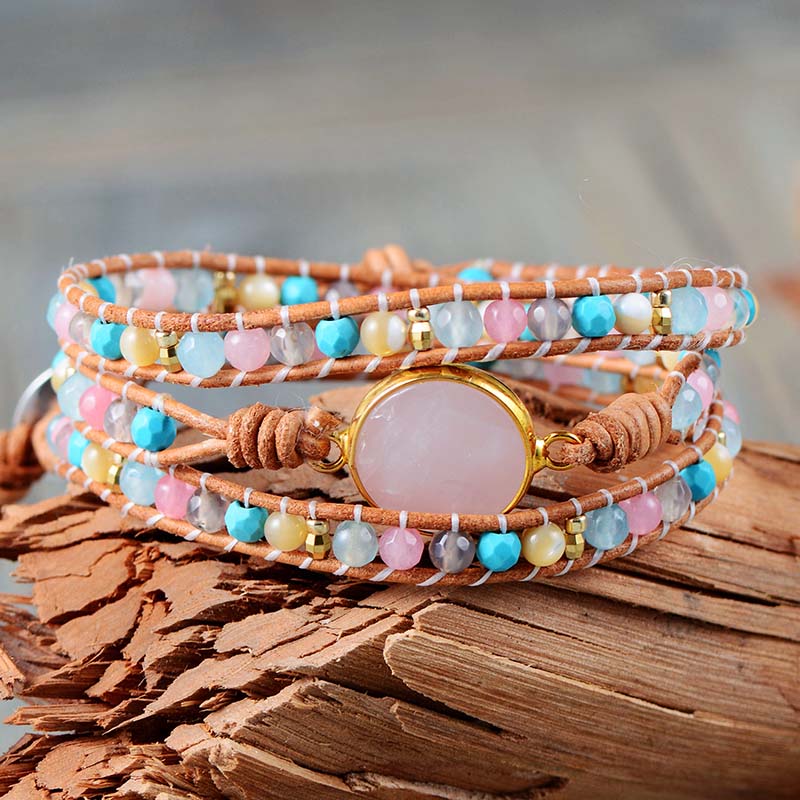 Tropical Energy Rose Quartz Wrap Bracelet - Wrap Bracelets - Pretland | Spiritual Crystals & Jewelry