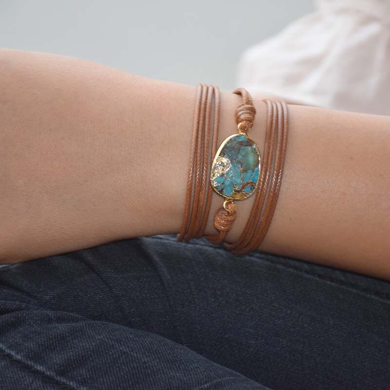 Golden Turquoise Boho Wrap Bracelet - Wrap Bracelets - Pretland | Spiritual Crystals & Jewelry