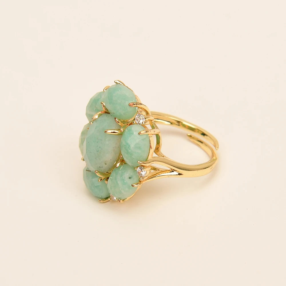 Natural Amazonite Blue Flower Ring