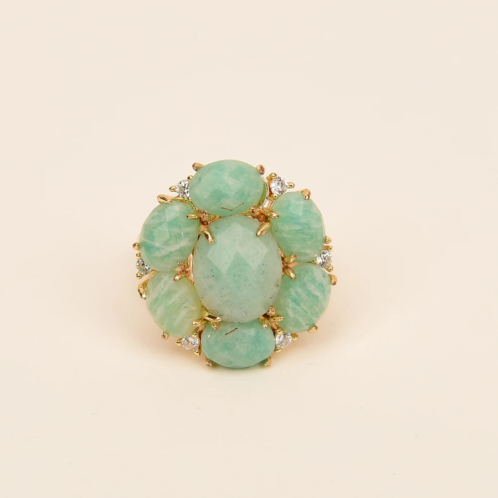 Natural Amazonite Blue Flower Ring