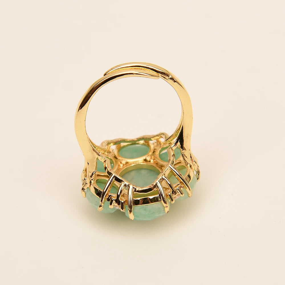 Natural Amazonite Blue Flower Ring
