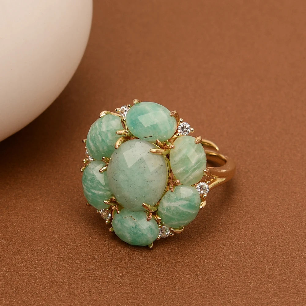 Natural Amazonite Blue Flower Ring