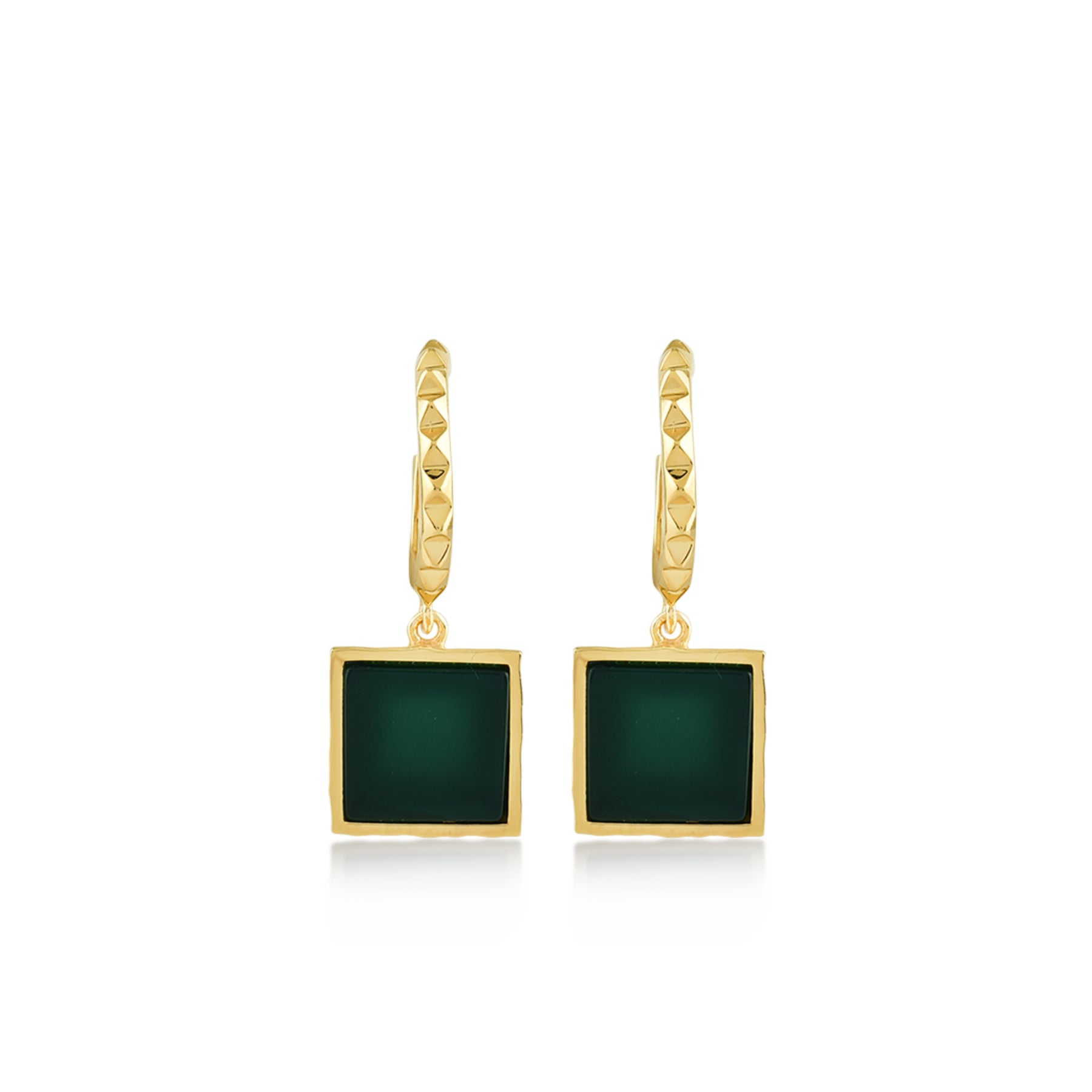 Geometric Emerald Gold Earrings