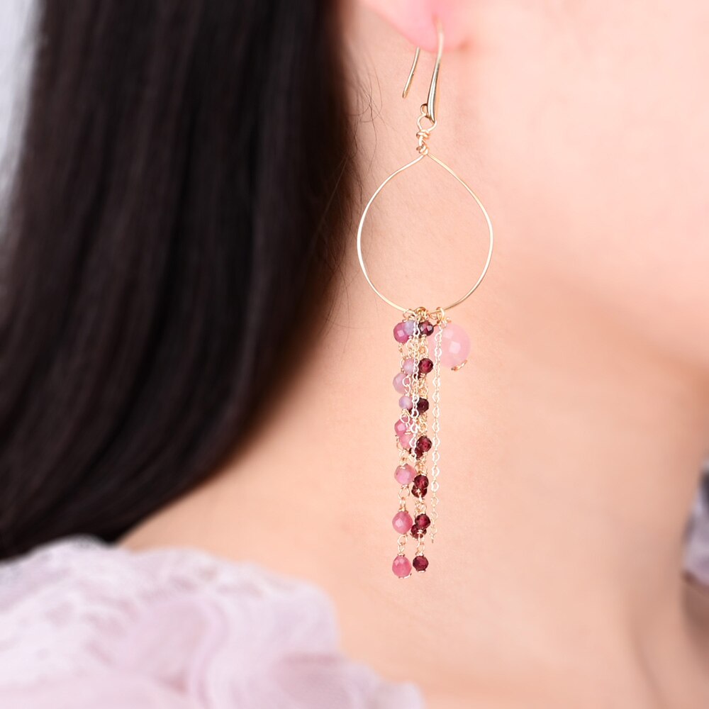 Chic Chain Tassel Rose Quartz Earrings - Earrings - Pretland | Spiritual Crystals & Jewelry