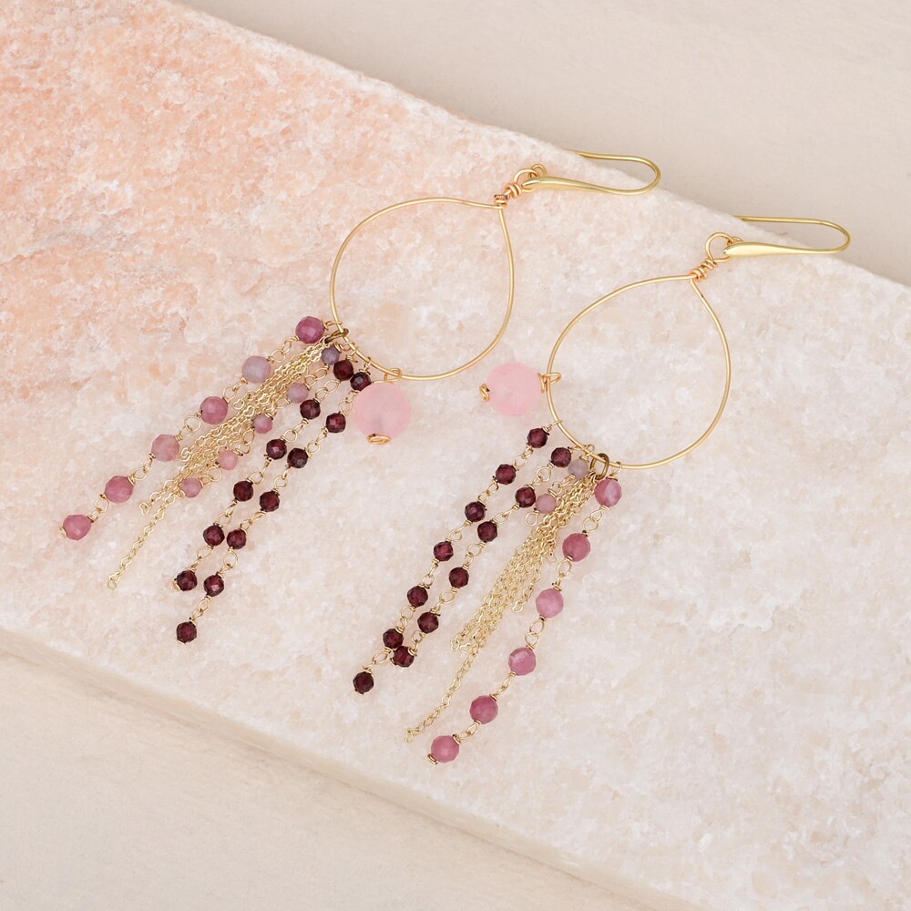 Chic Chain Tassel Rose Quartz Earrings - Earrings - Pretland | Spiritual Crystals & Jewelry