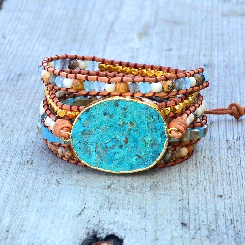 Ocean Jasper Golden Bracelet - Wrap Bracelets - Pretland | Spiritual Crystals & Jewelry