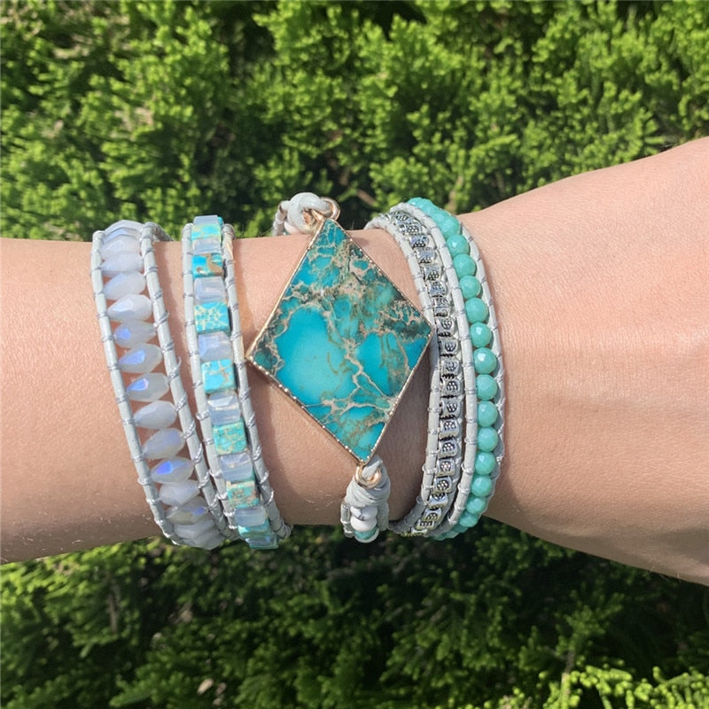 Sky Blue Imperial Jasper Bracelet - Wrap Bracelets - Pretland | Spiritual Crystals & Jewelry