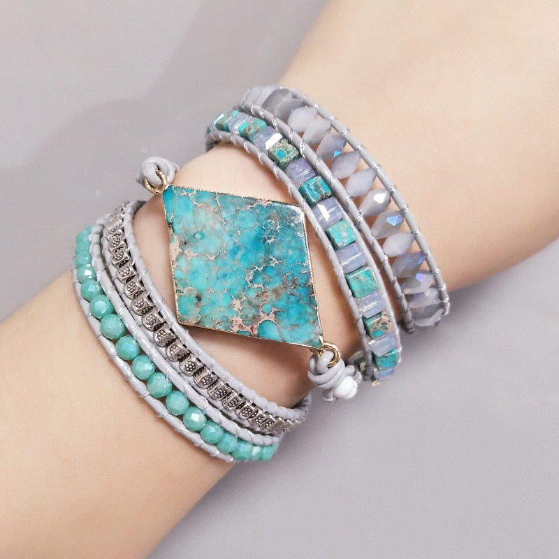 Sky Blue Imperial Jasper Bracelet - Wrap Bracelets - Pretland | Spiritual Crystals & Jewelry