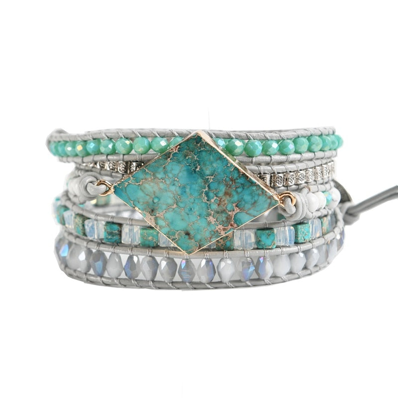 Sky Blue Imperial Jasper Bracelet - Wrap Bracelets - Pretland | Spiritual Crystals & Jewelry