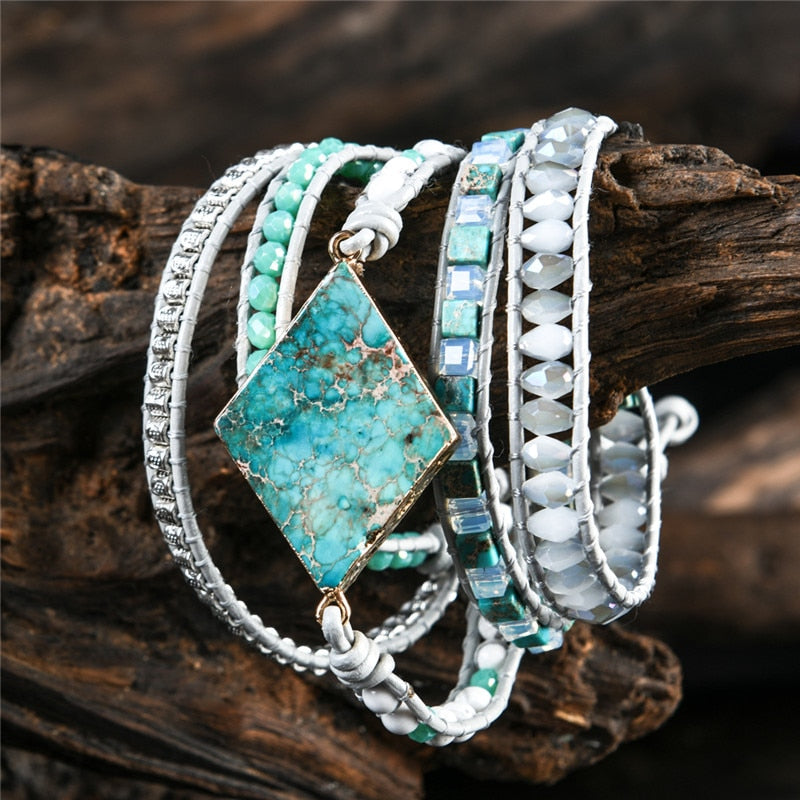 Sky Blue Imperial Jasper Bracelet - Wrap Bracelets - Pretland | Spiritual Crystals & Jewelry
