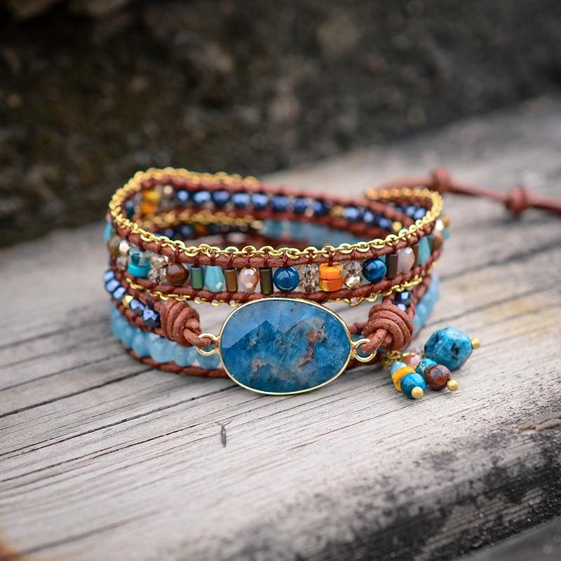 Happy Apatite Wrap Bracelet - Wrap Bracelets - Pretland | Spiritual Crystals & Jewelry