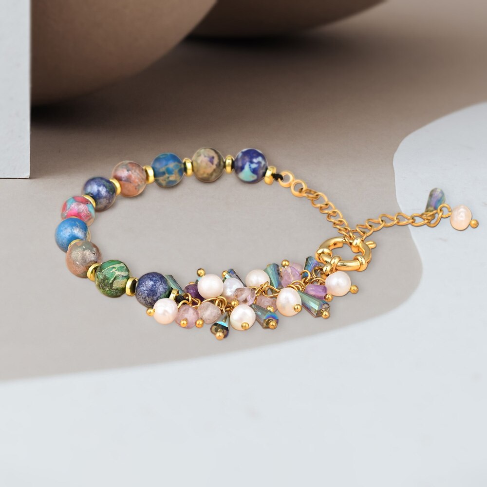 Retro Design Multicolor Jasper Flowing Bracelet - Bracelets - Pretland | Spiritual Crystals & Jewelry