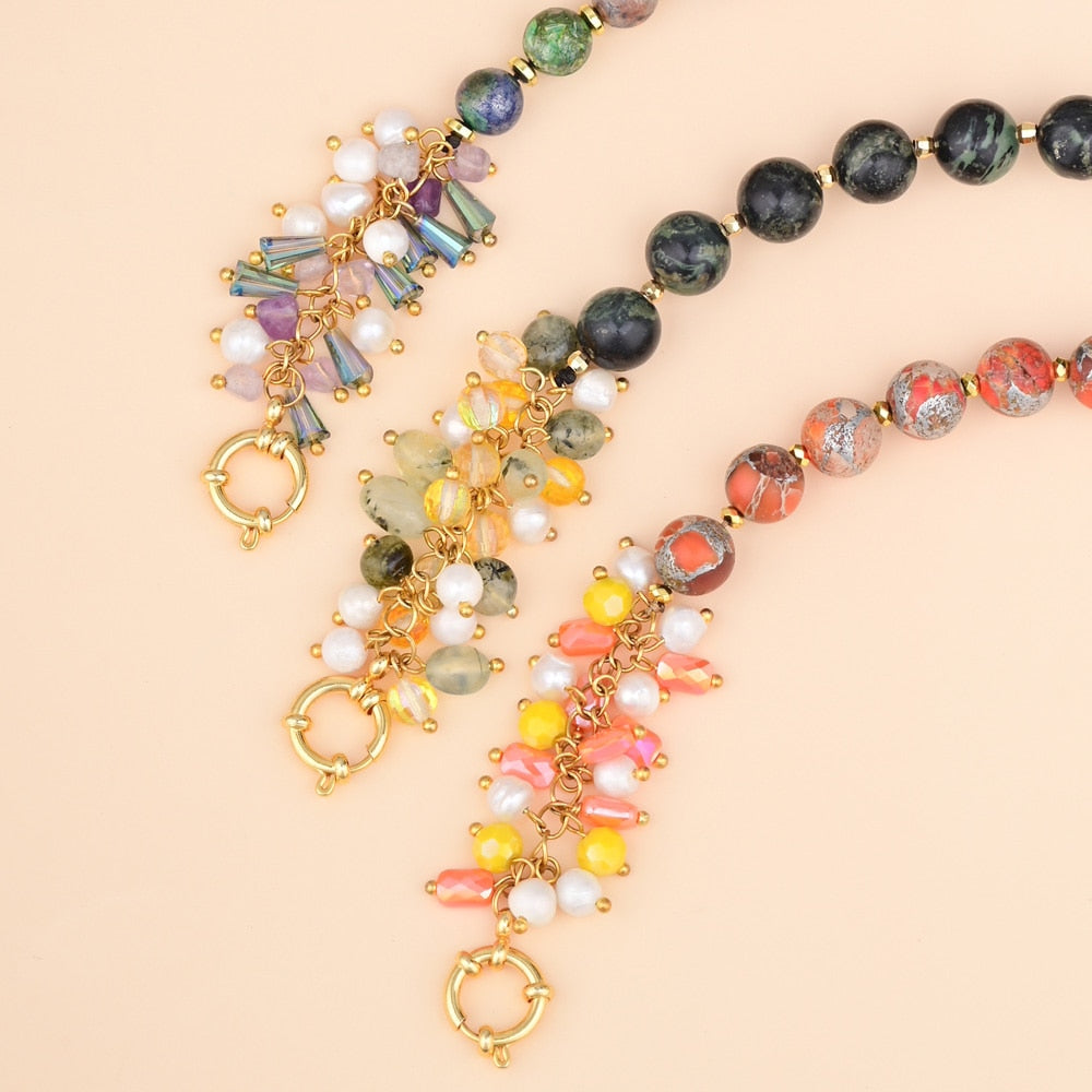 Retro Design Multicolor Jasper Flowing Bracelet - Bracelets - Pretland | Spiritual Crystals & Jewelry