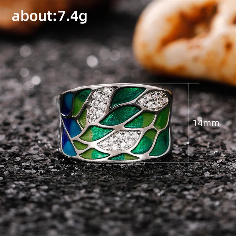 Bohemia Green Leaf hand-painted ring