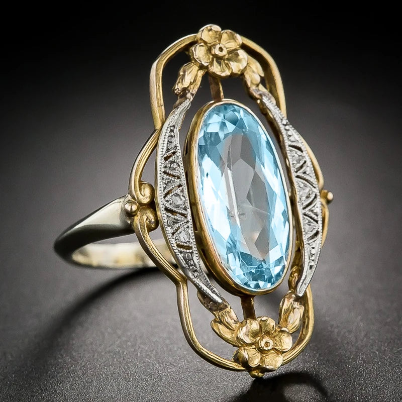 Vintage Flower Sky Blue Ring