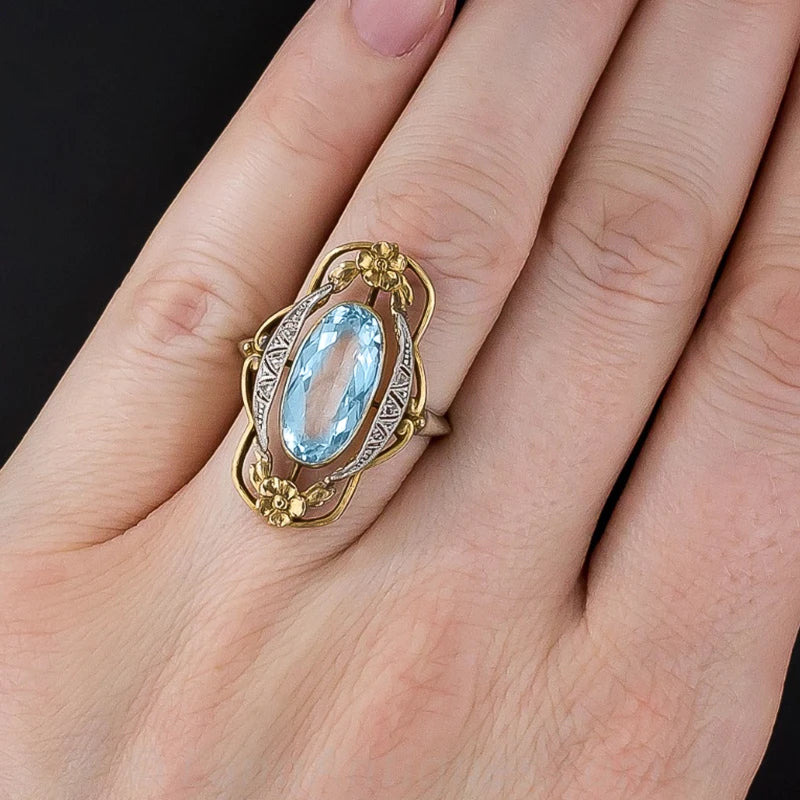 Vintage Flower Sky Blue Ring