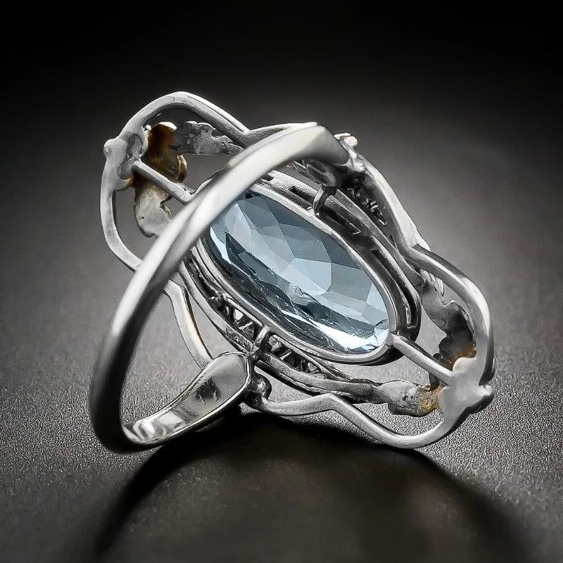 Vintage Flower Sky Blue Ring