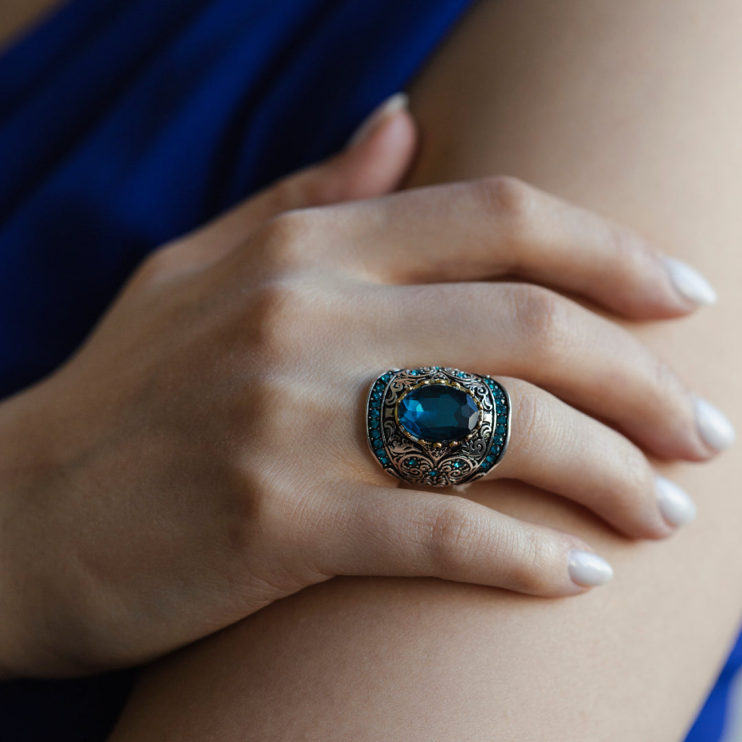 Vintage Aquamarine Silver Ring - Rings - Pretland | Spiritual Crystals & Jewelry