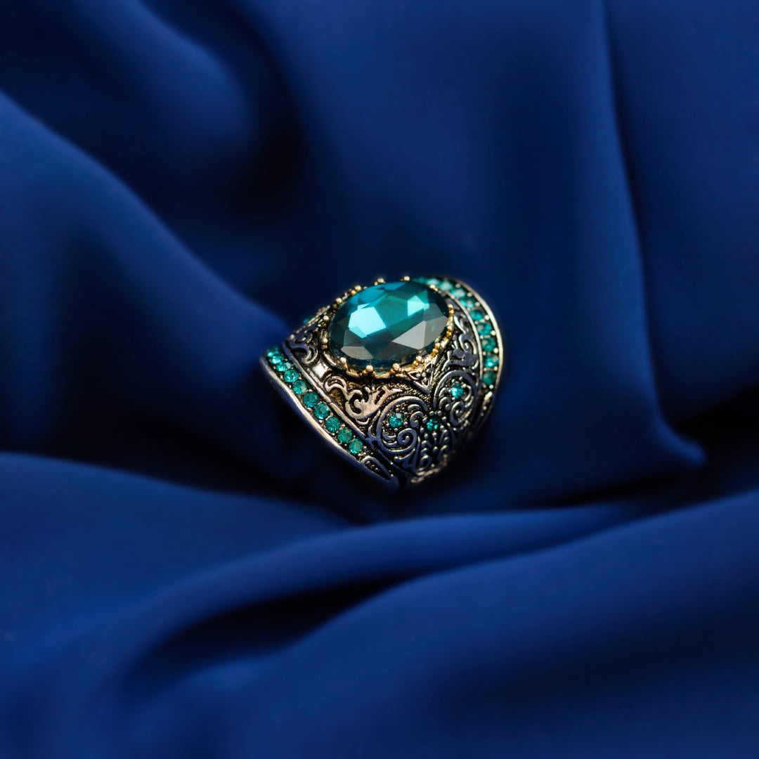 Aquamarine Turkish Mosaic Silver Ring - Rings - Pretland | Spiritual Crystals & Jewelry