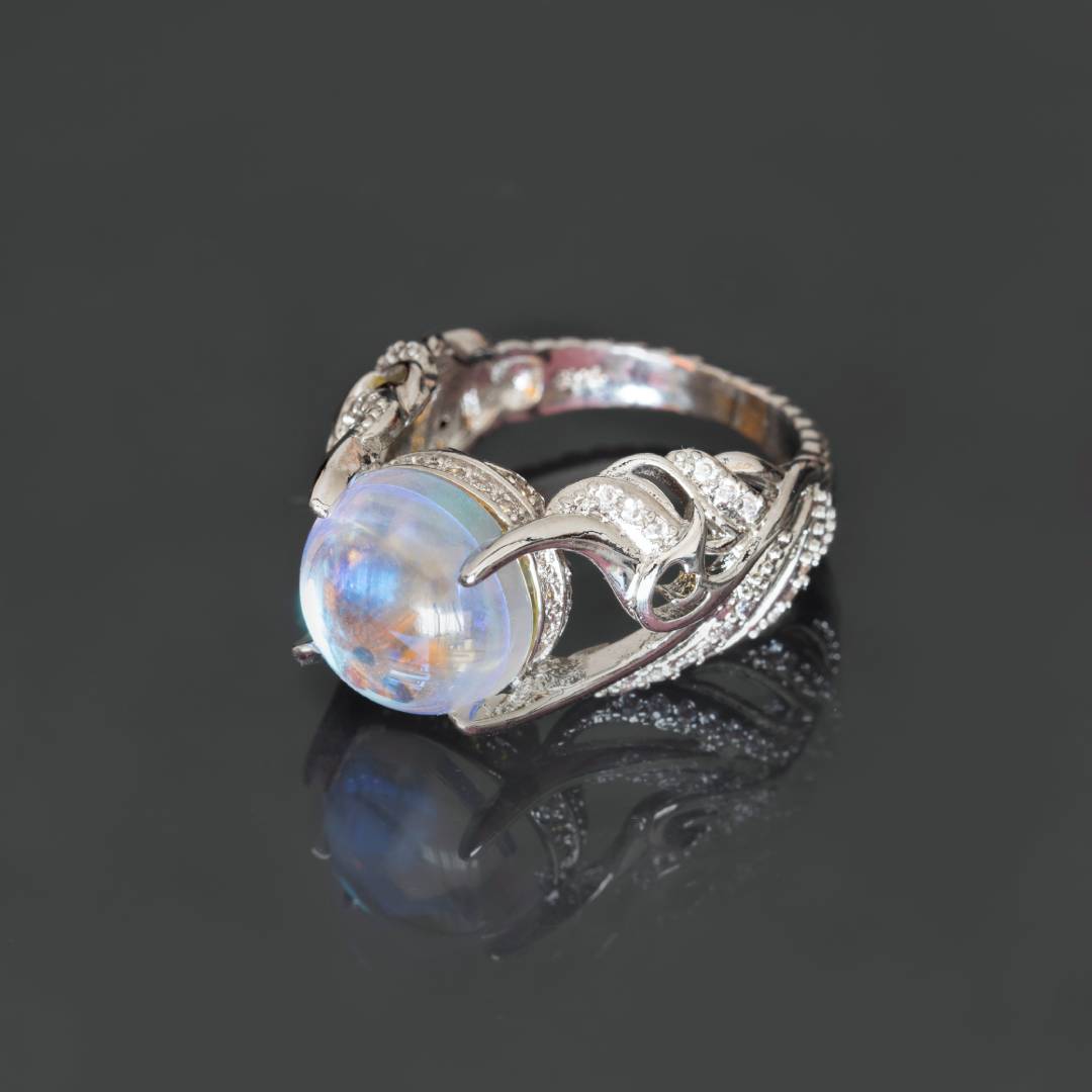 Vintage Moonstone Big Circular Cut Silver Ring - Rings - Pretland | Spiritual Crystals & Jewelry