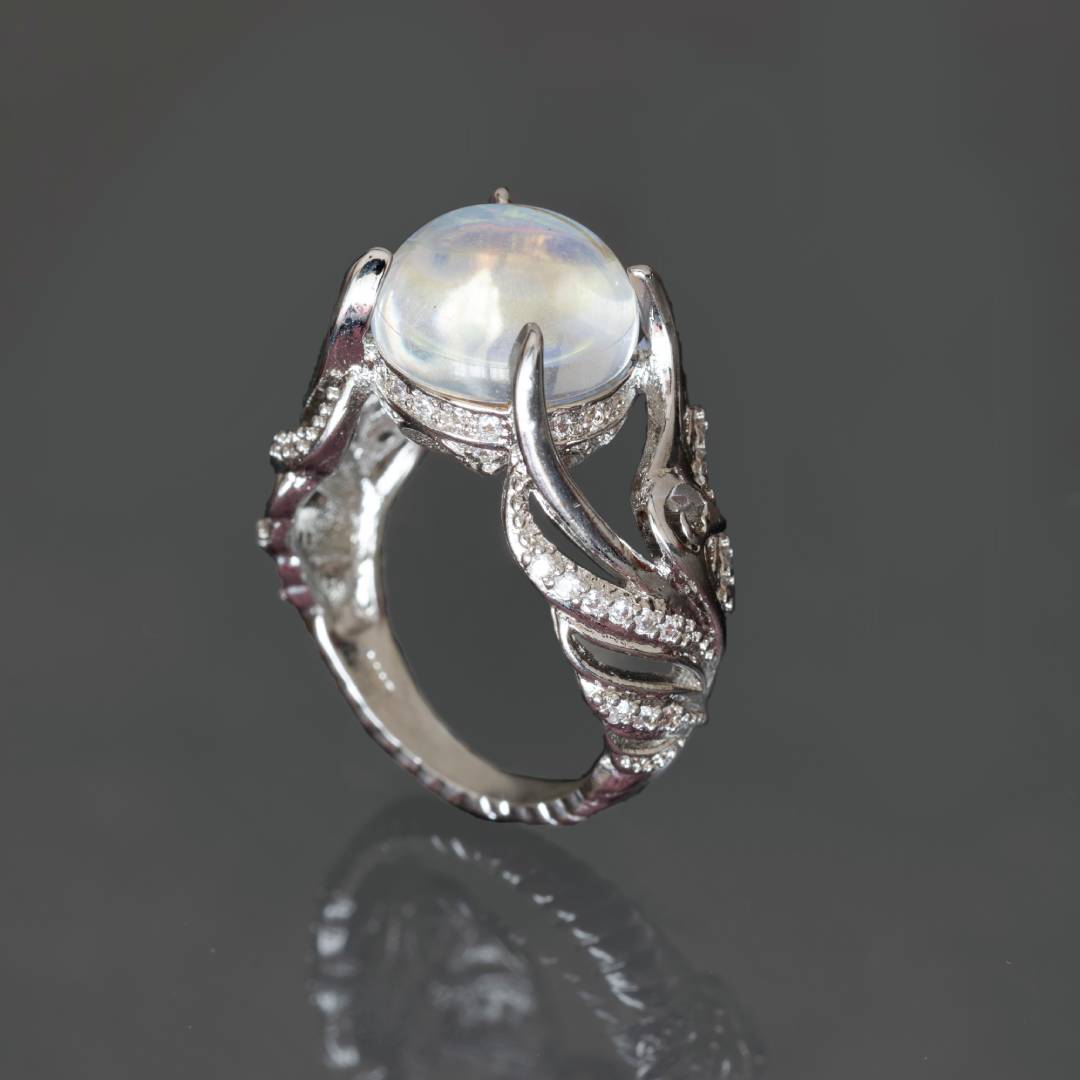 Vintage Moonstone Big Circular Cut Silver Ring - Rings - Pretland | Spiritual Crystals & Jewelry