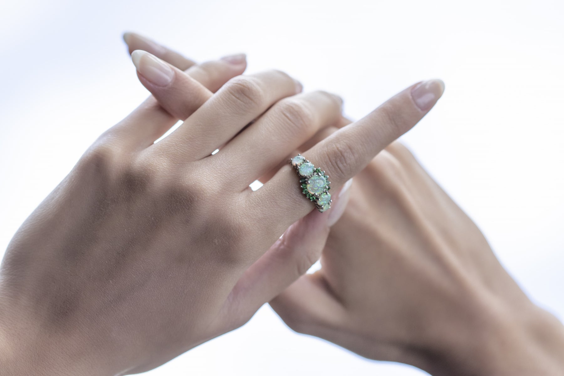 Green Opal Garnet Silver Ring - Rings - Pretland | Spiritual Crystals & Jewelry
