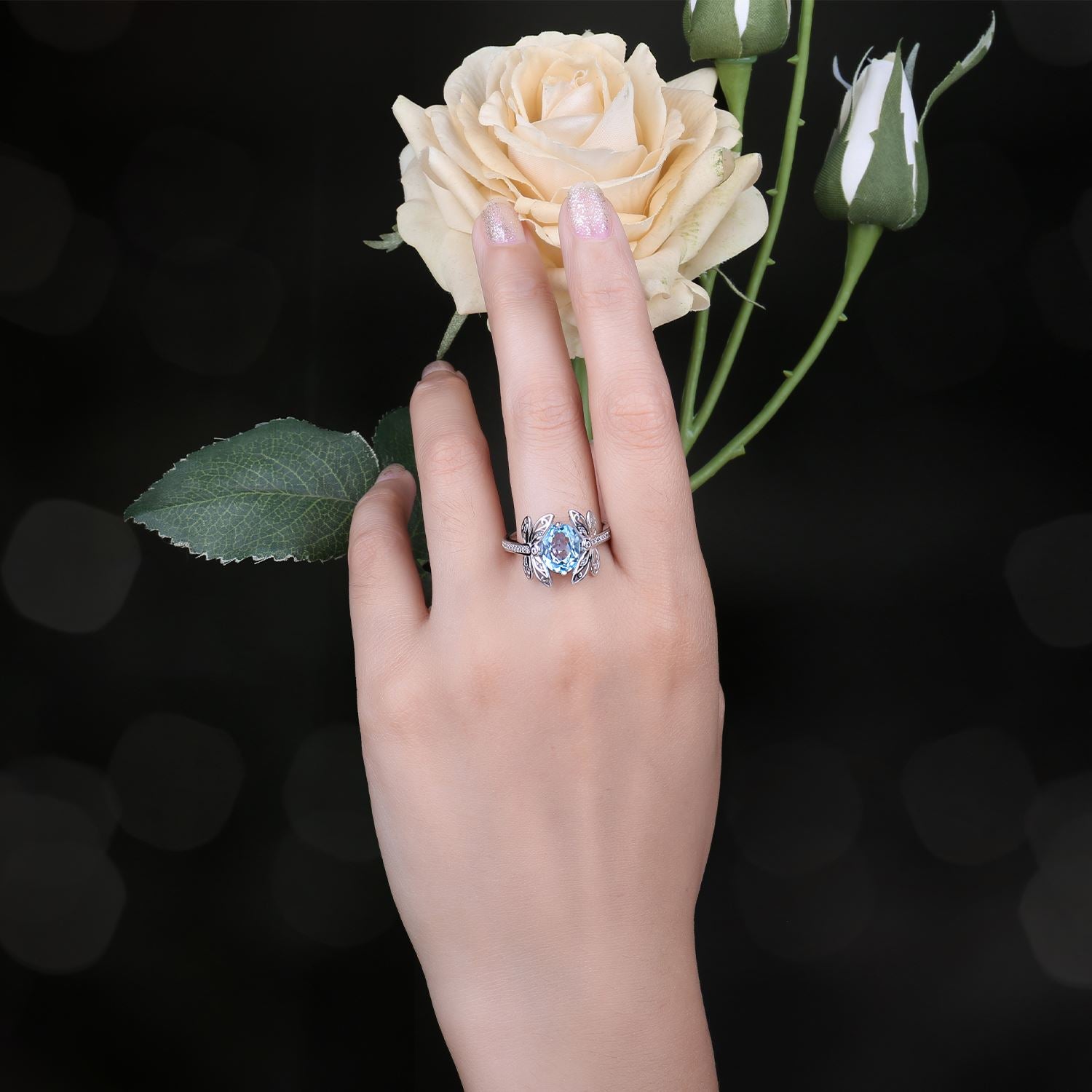 Dragonfly 3.6 Carat Blue Topaz Silver Ring