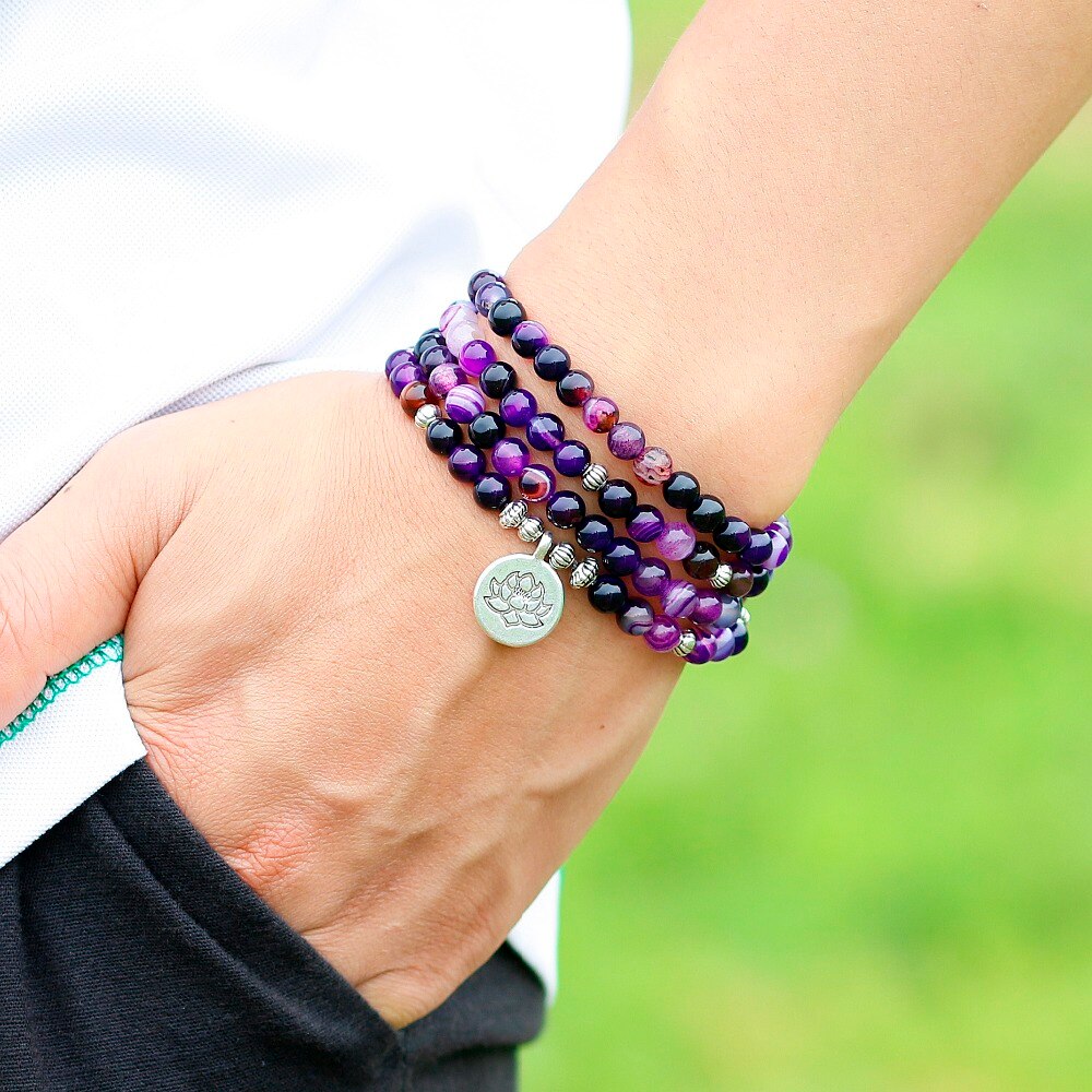 Purple Agate 108 Mala Bracelet - Bracelets - Pretland | Spiritual Crystals & Jewelry