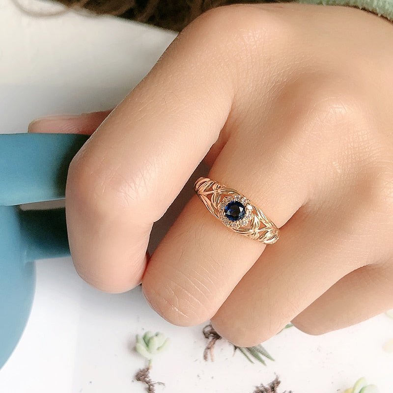 Ethnic Flower Sapphire 14K Rose Gold Ring